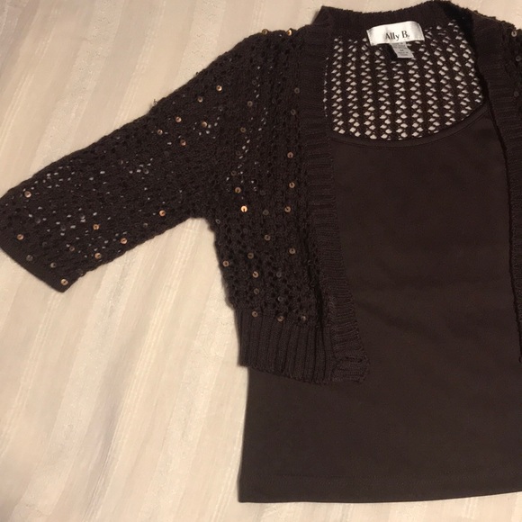 Girls Ally B. Brown and Gold Sequin Sweater Tank - Picture 5 of 8